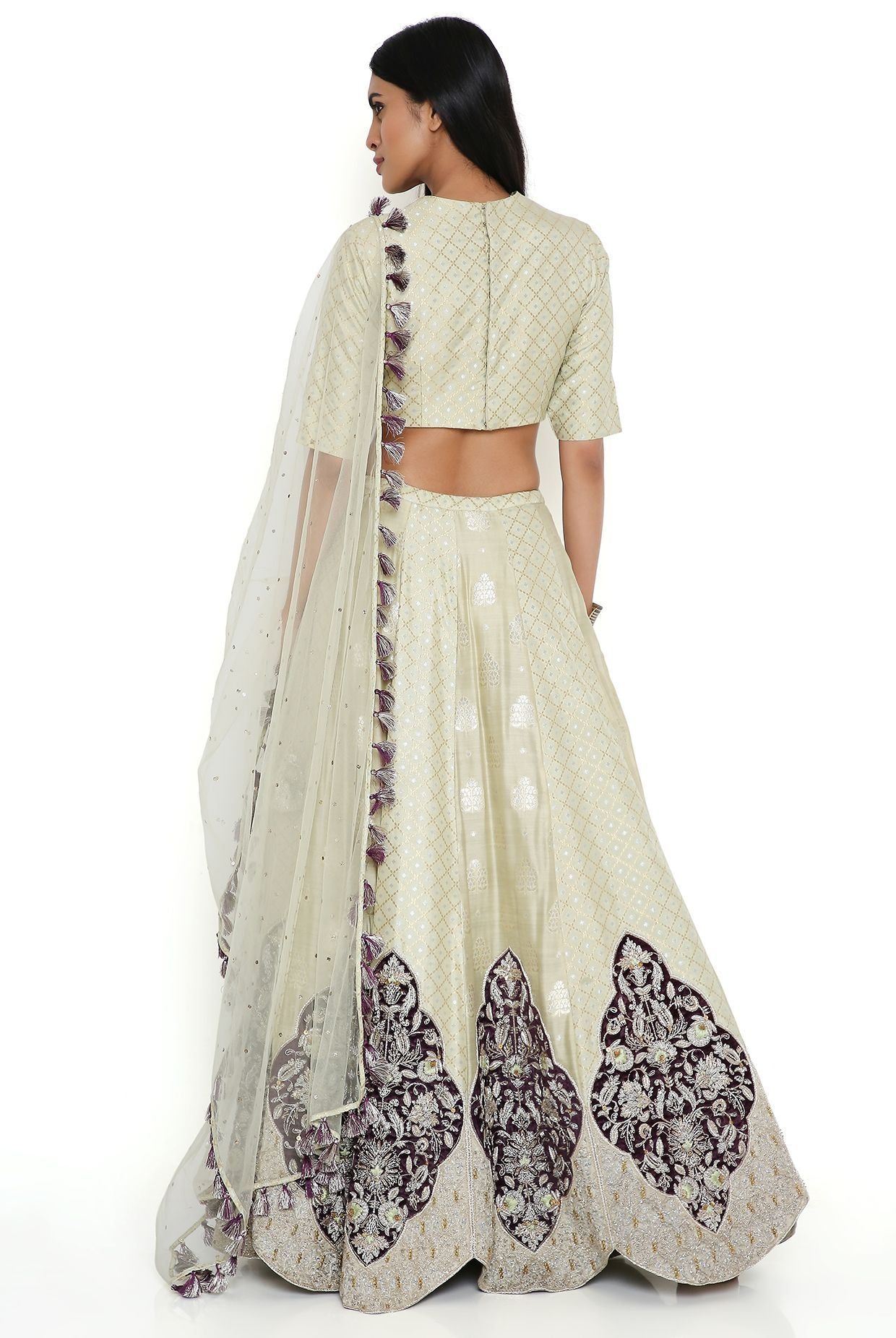 Mint Banarasi Silk Embroidered Choli And Lehenga With Mukaish Net Dupatta