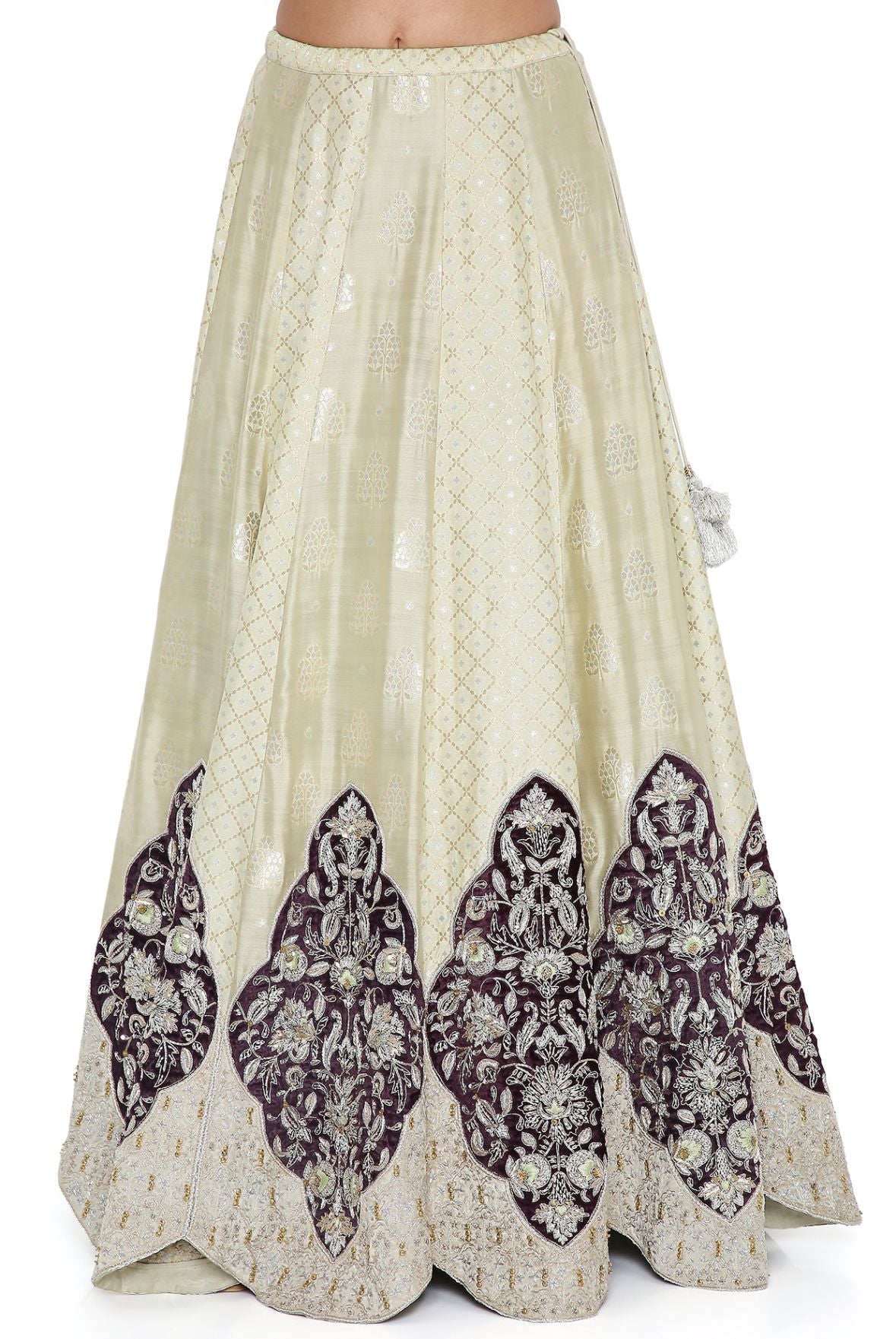 Mint Banarasi Silk Embroidered Choli And Lehenga With Mukaish Net Dupatta
