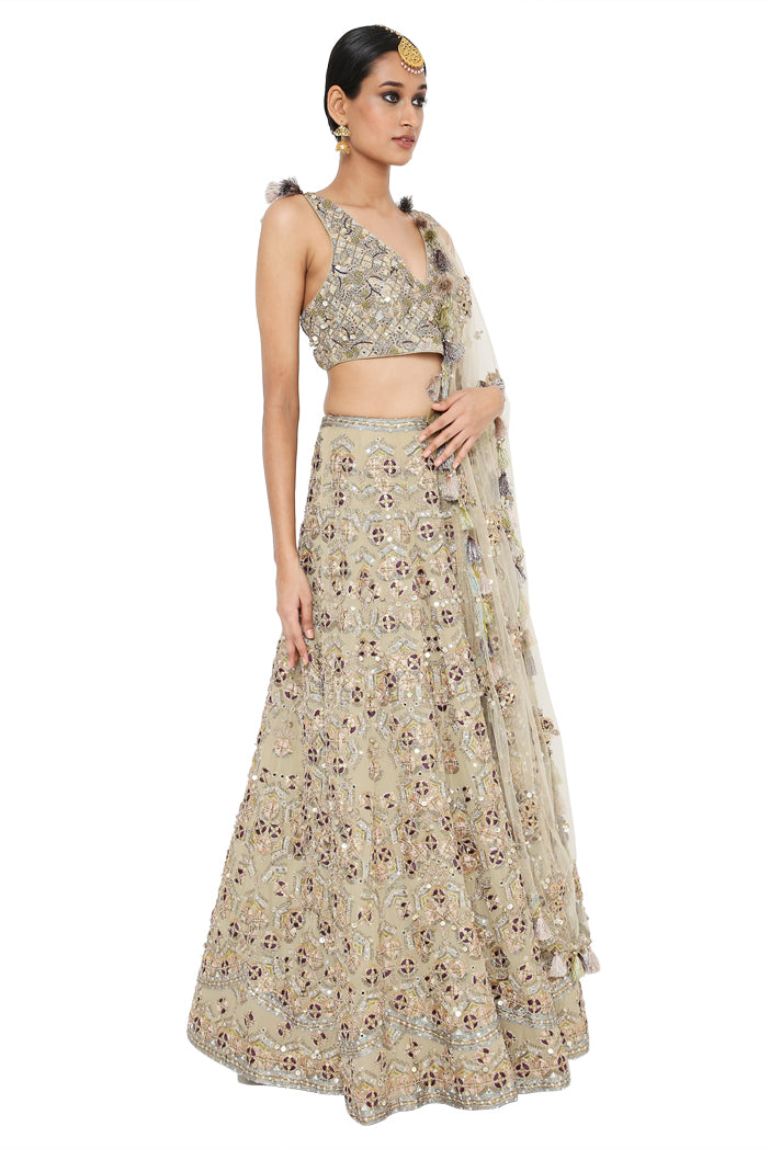 Tahira Olive Colour Georgette Lehenga And Choli With Net Dupatta