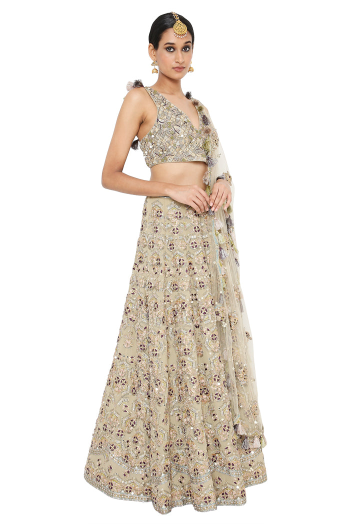 Tahira Olive Colour Georgette Lehenga And Choli With Net Dupatta