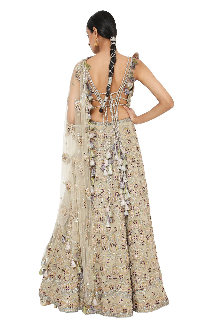 Tahira Olive Colour Georgette Lehenga And Choli With Net Dupatta
