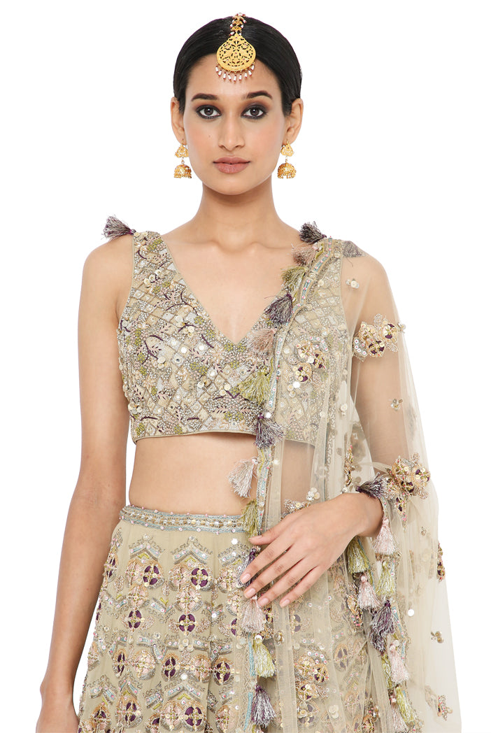 Tahira Olive Colour Georgette Lehenga And Choli With Net Dupatta