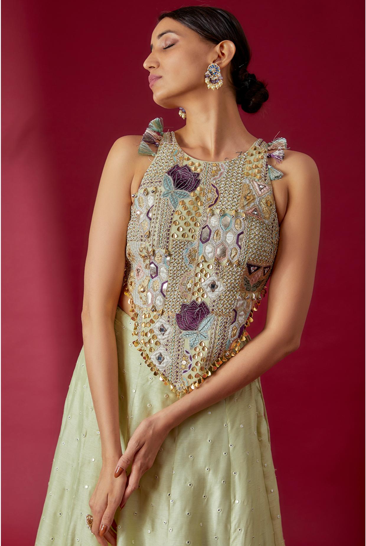 Mint Embroidered Choli & Lehenga