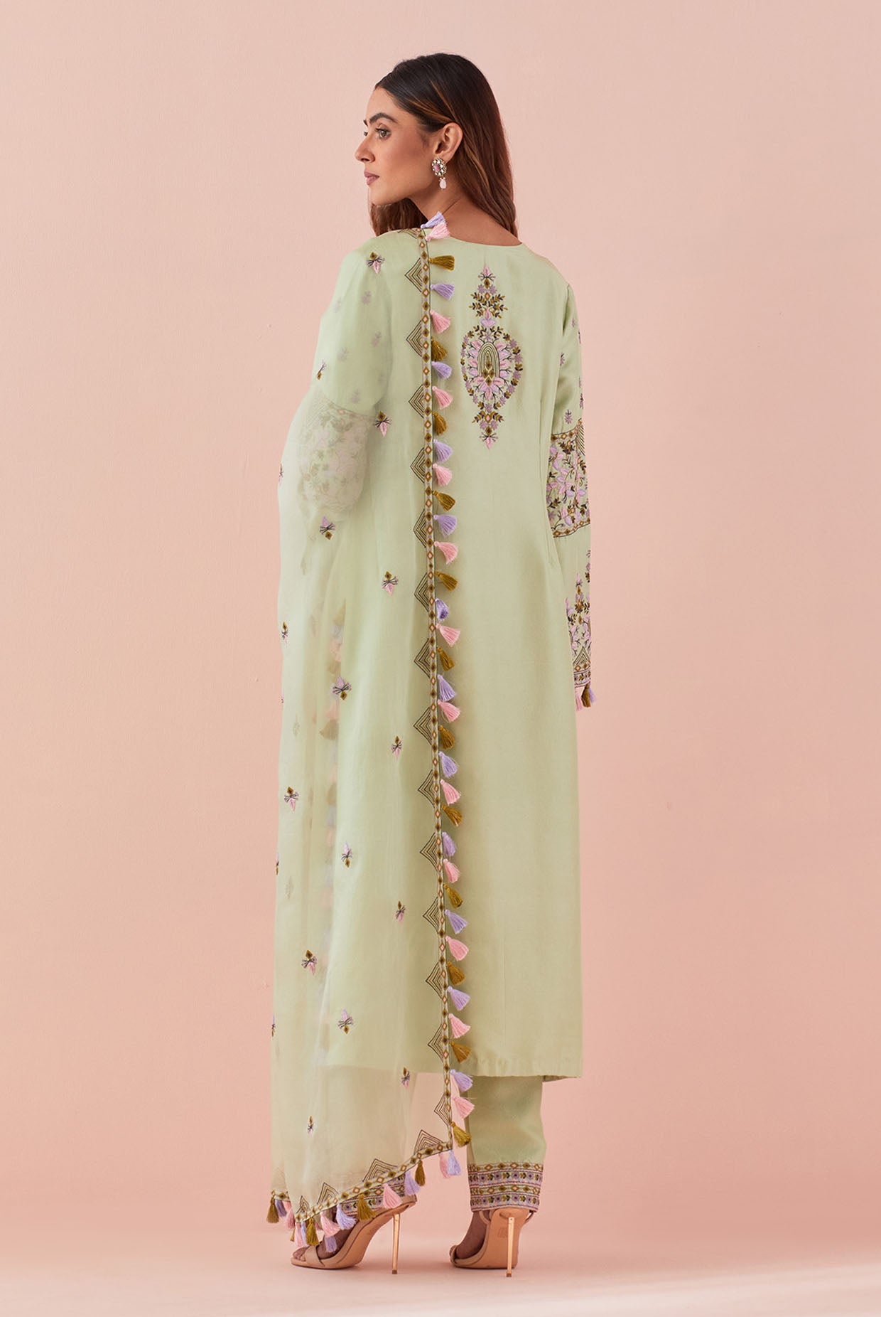 Mint Embroidered Kurta And Pant With Embroidered Dupatta
