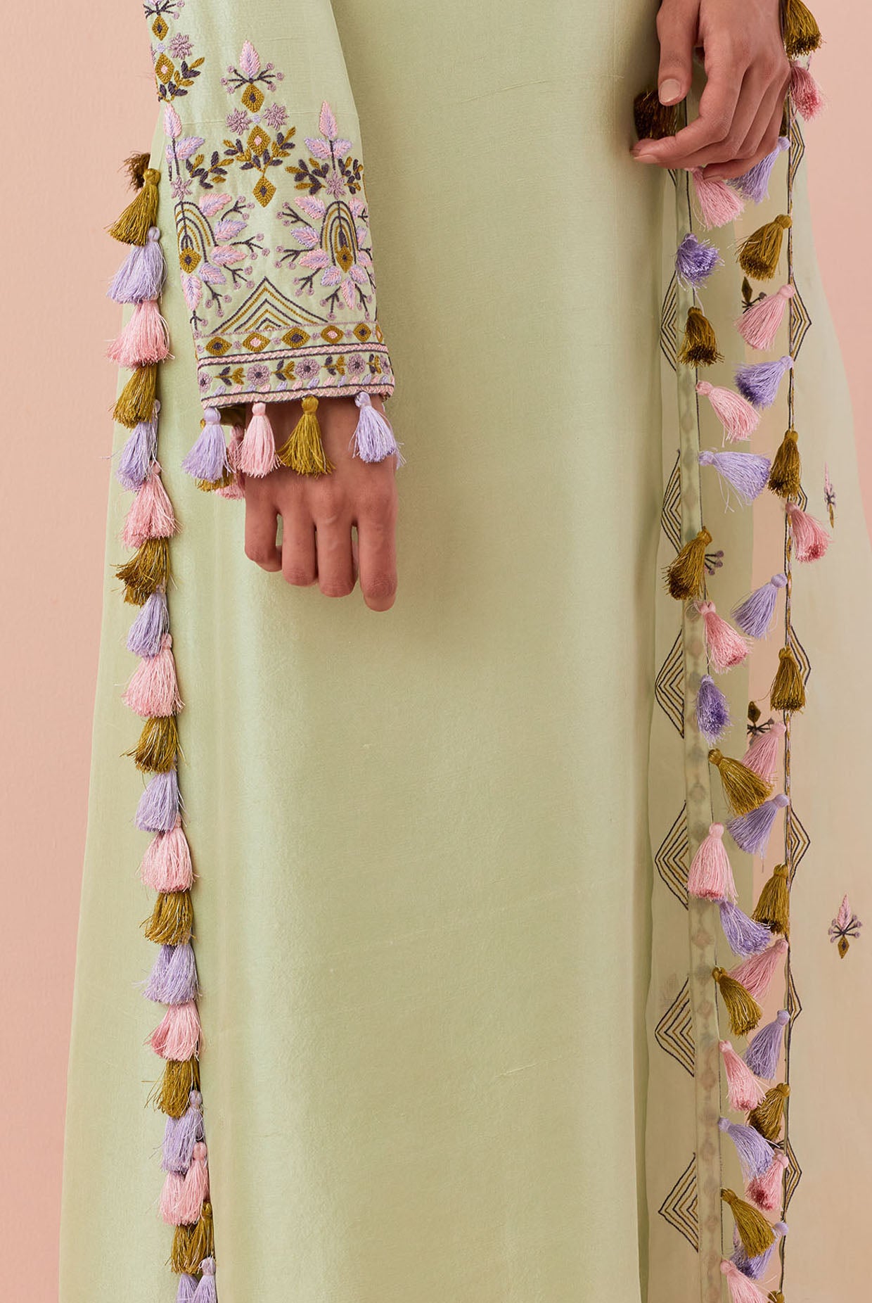 Mint Embroidered Kurta And Pant With Embroidered Dupatta