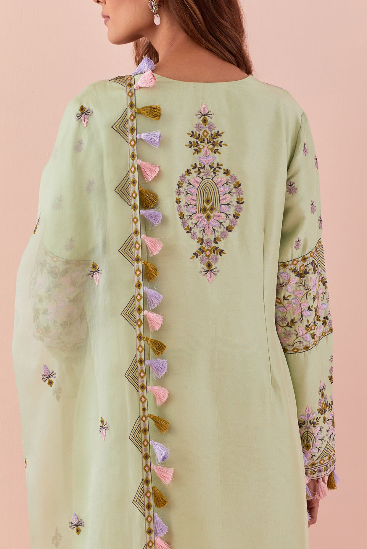 Mint Embroidered Kurta And Pant With Embroidered Dupatta