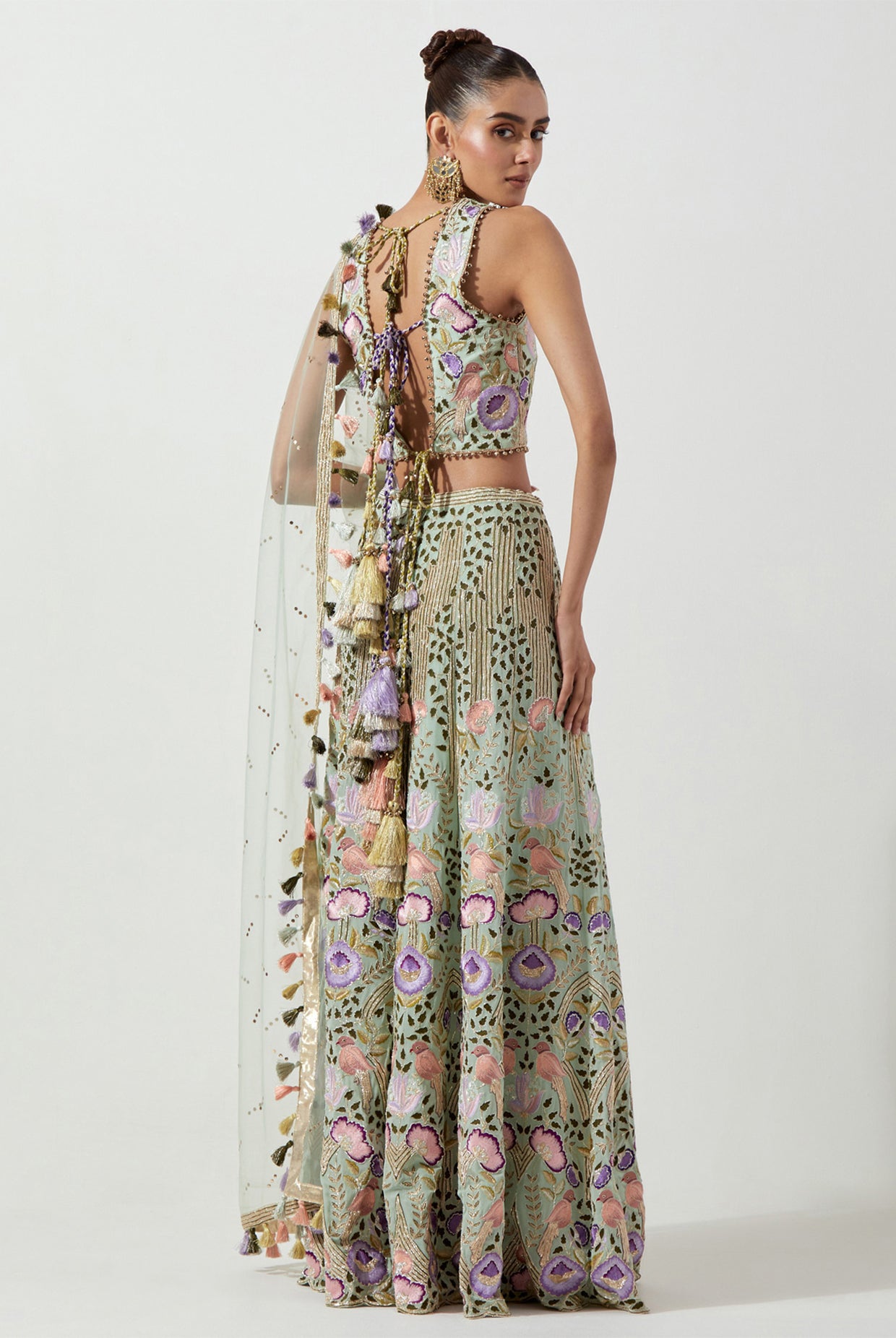 MINT GREEN EMBROIDERED CHOLI & SHARARA WITH NET DUPATTA