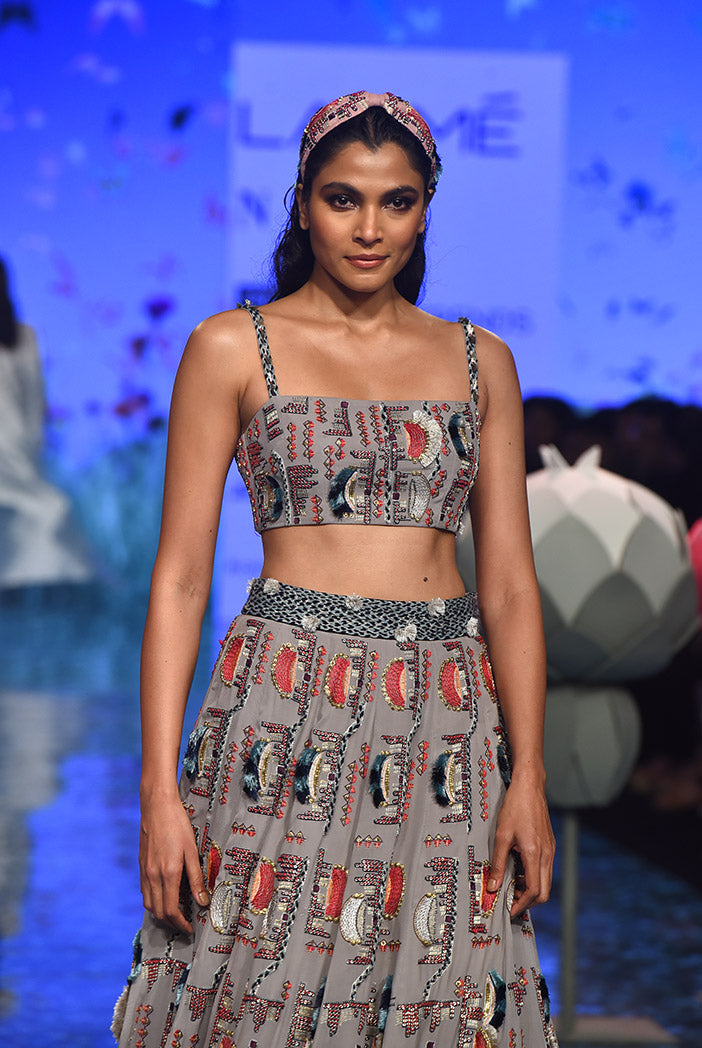 Miryam Grey Georgette Choli and Lehenga