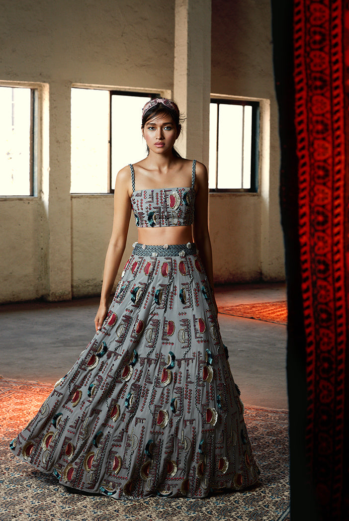 Miryam Grey Georgette Choli and Lehenga