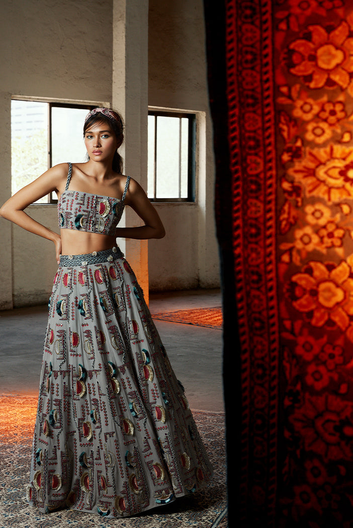 Miryam Grey Georgette Choli and Lehenga