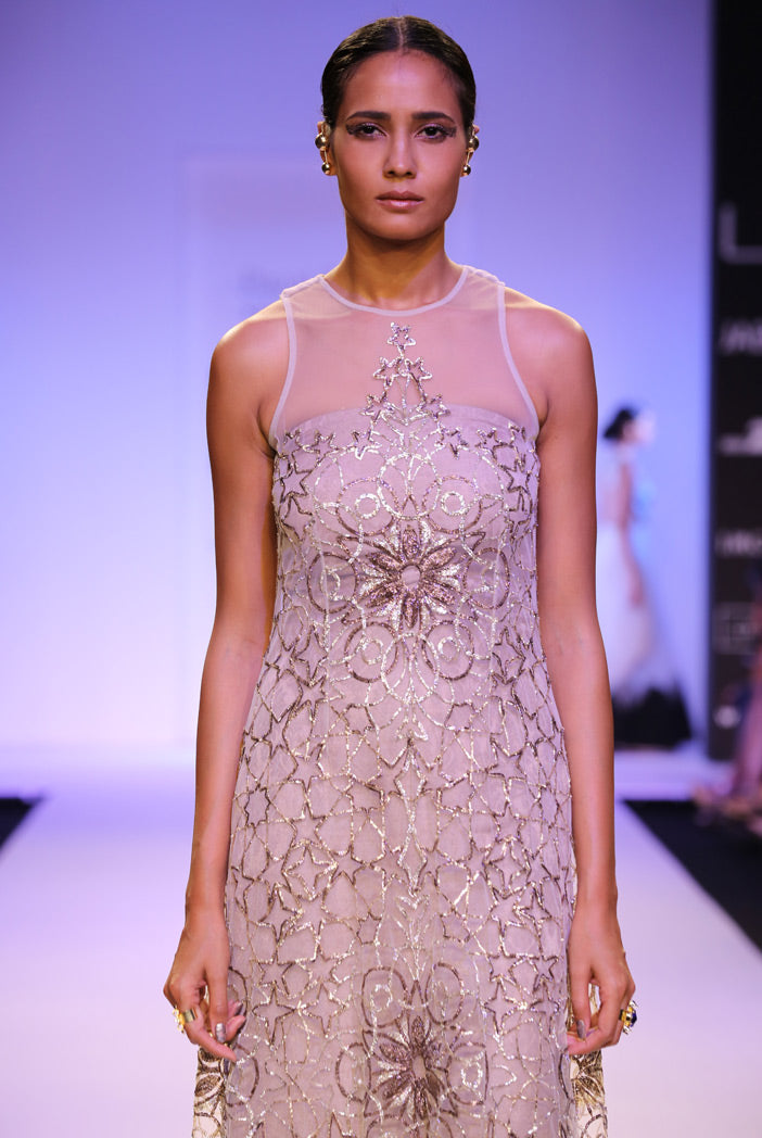 Morocco Stone Tulle Gown with Mocha Brocade Dress