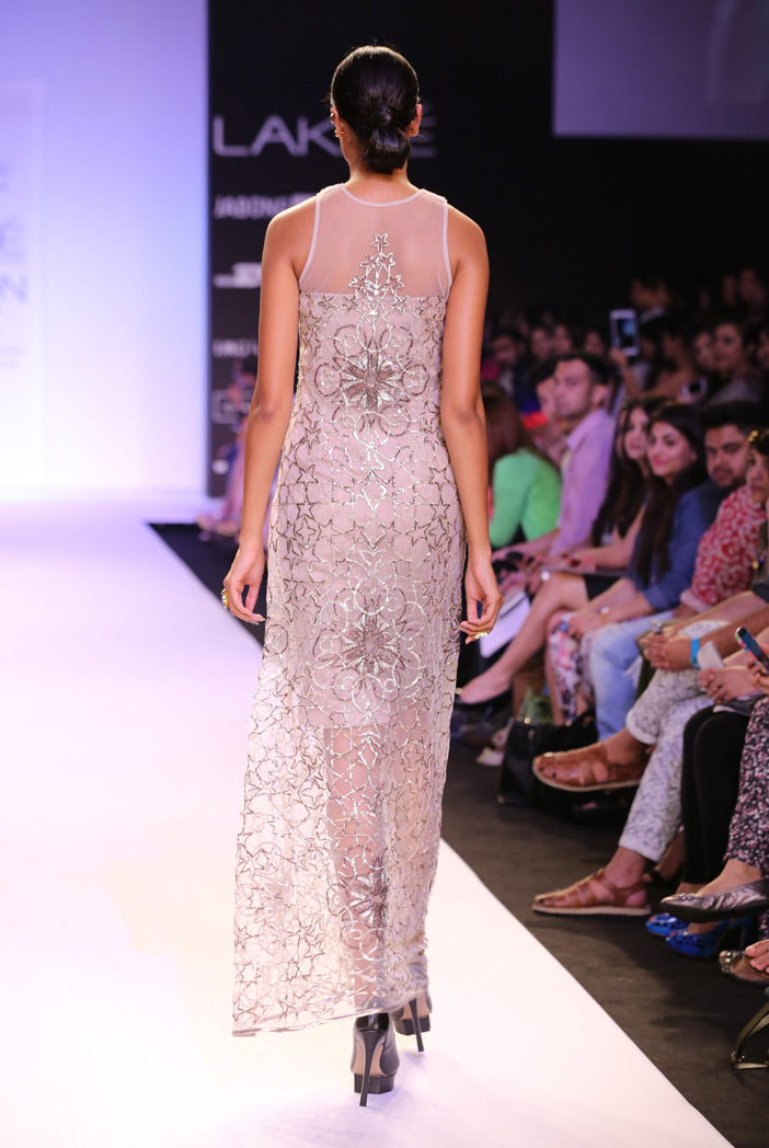 Morocco Stone Tulle Gown with Mocha Brocade Dress