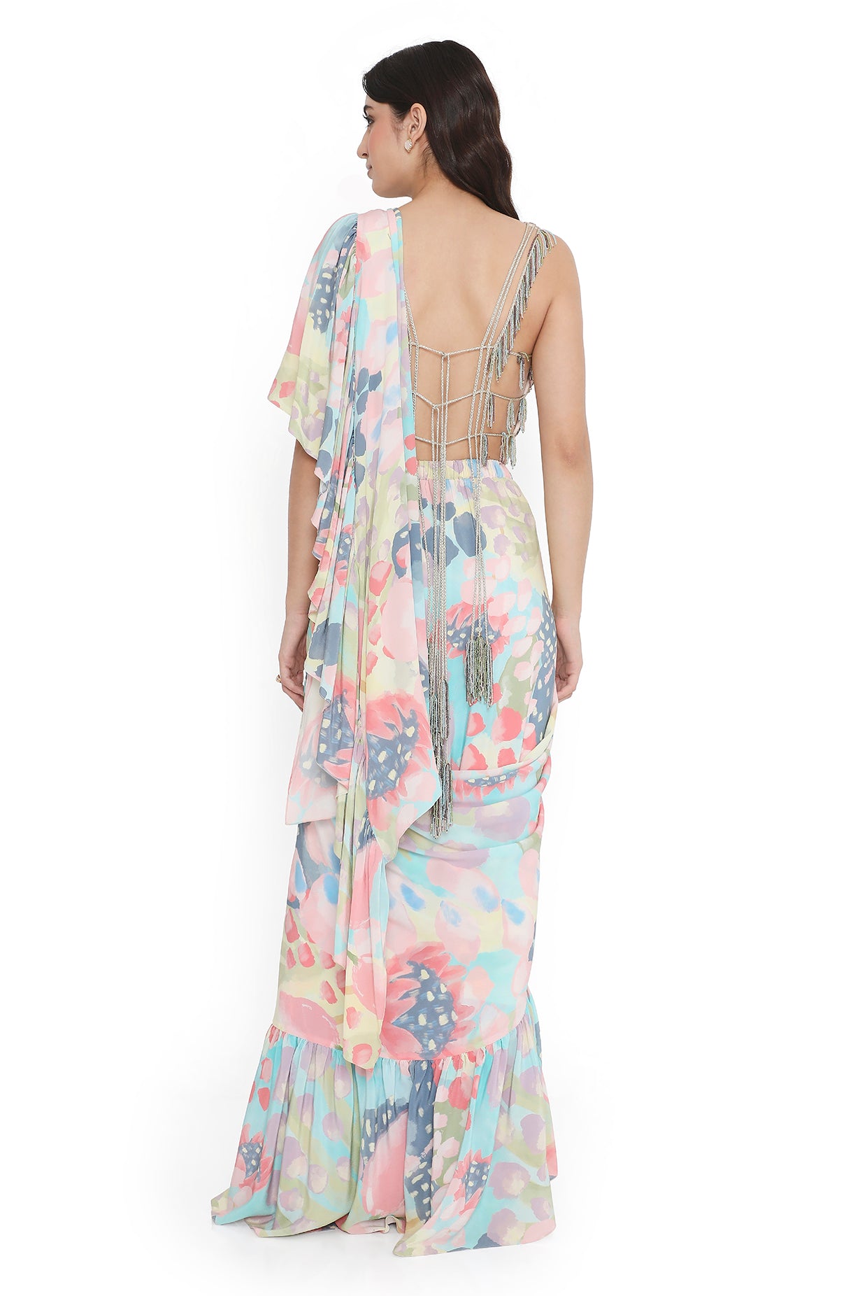 Rose Pink Embroidered Back Tie-Up Choli With Sharara