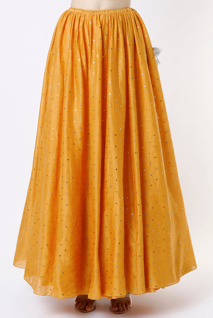 Mustard Embroidered One Shoulder Choli With Mukaish Silkmul Lehenga And Mukaish Georgette Dupatta