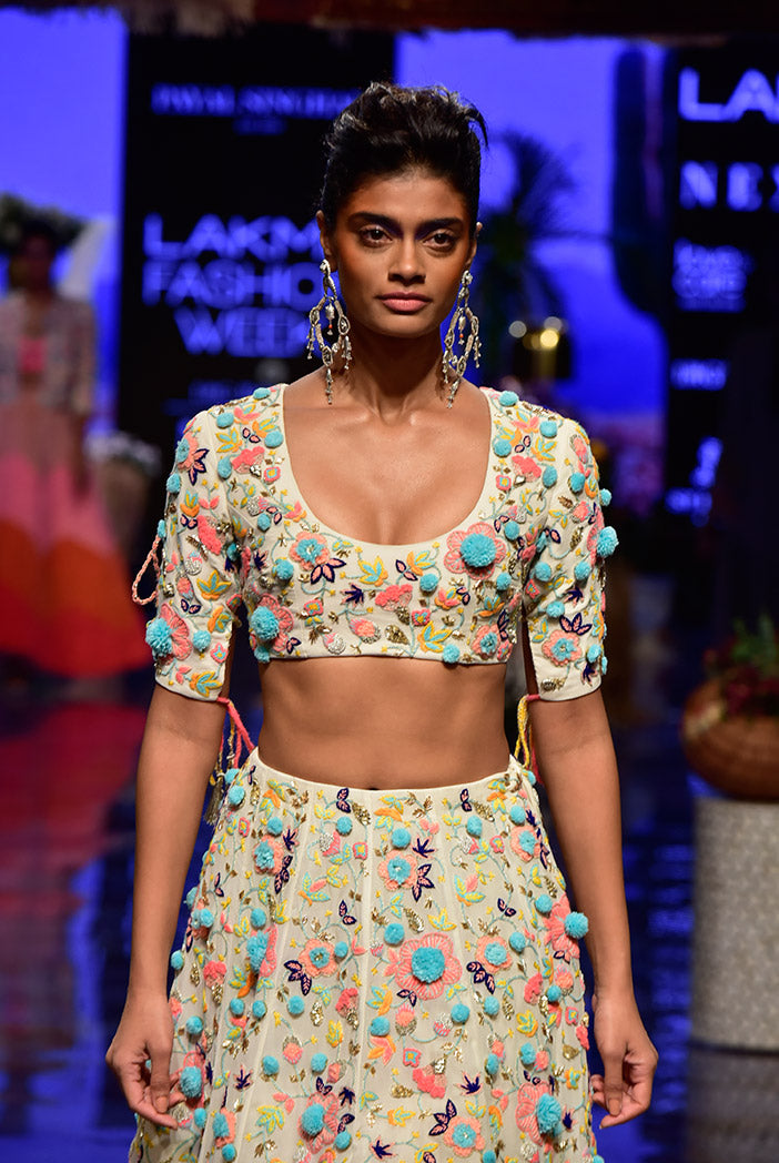 Naira Chalk White Georgette Choli and Lehenga