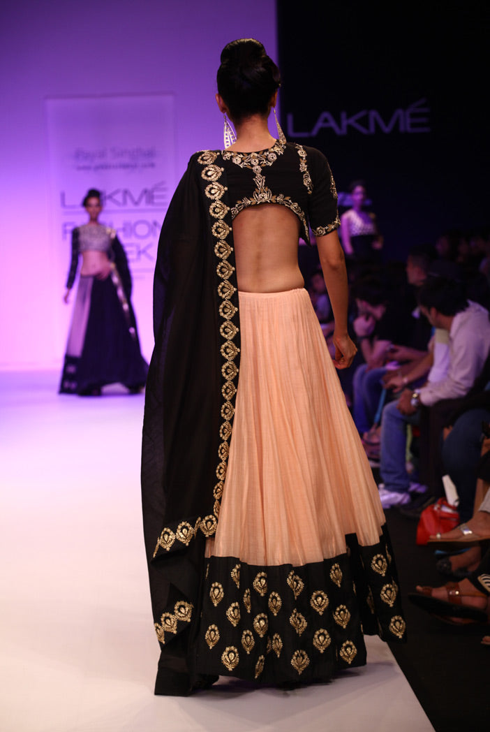 Nazia Black Silkmul Choli with Blush Silkmul Lehenga and Dupatta