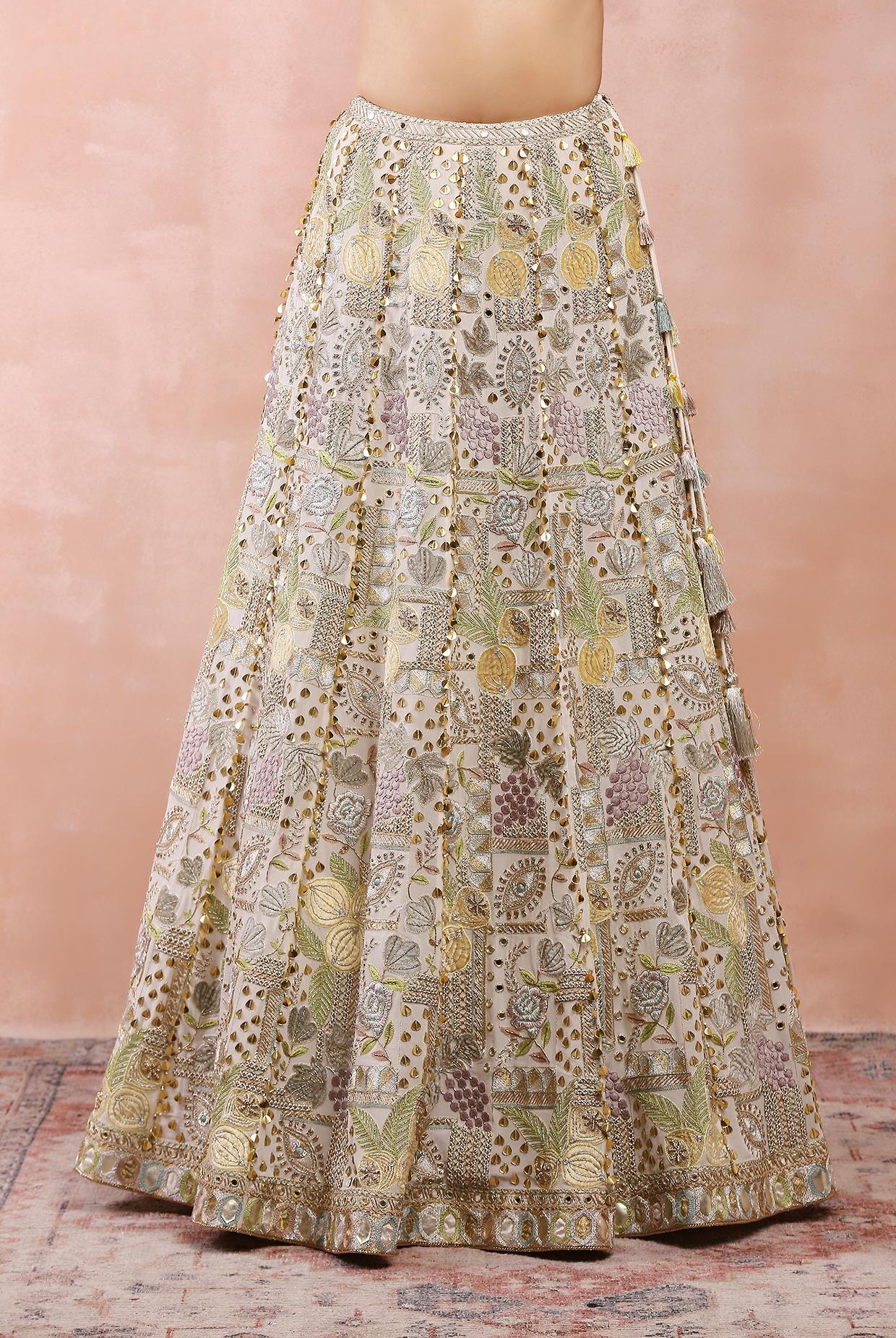 Off White Applique Embroidered Choli And Lehenga With Dupatta