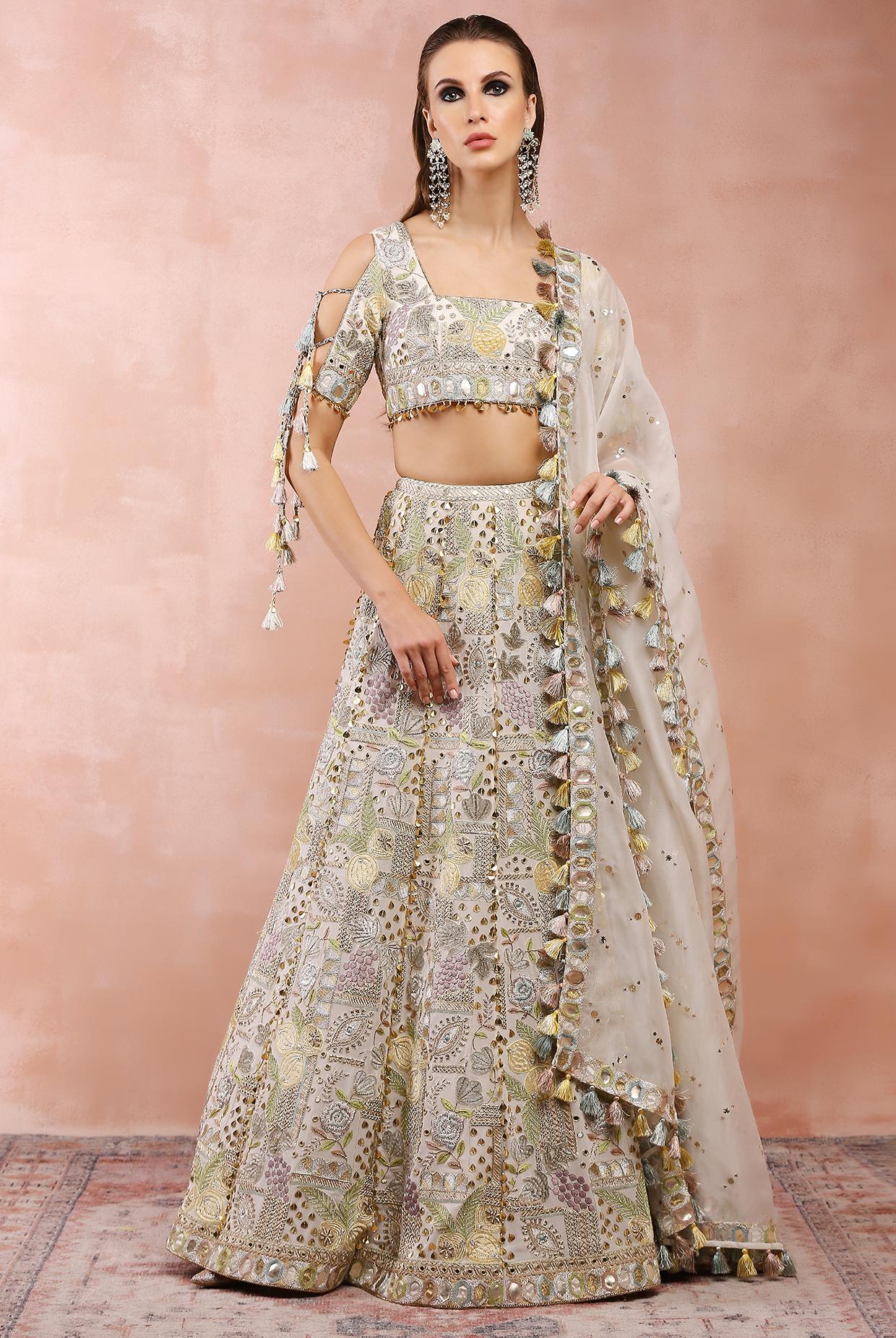 Off White Applique Embroidered Choli And Lehenga With Dupatta