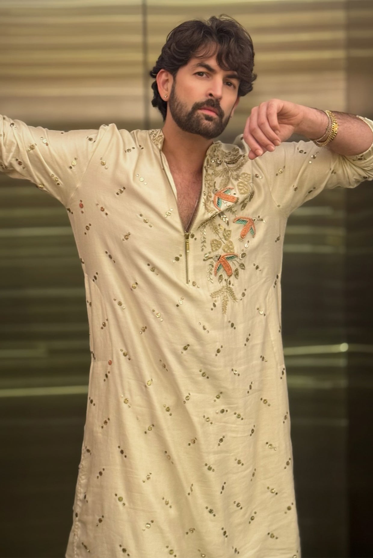 OFF WHITE BOMBER KURTA WITH JOGGER PANTS