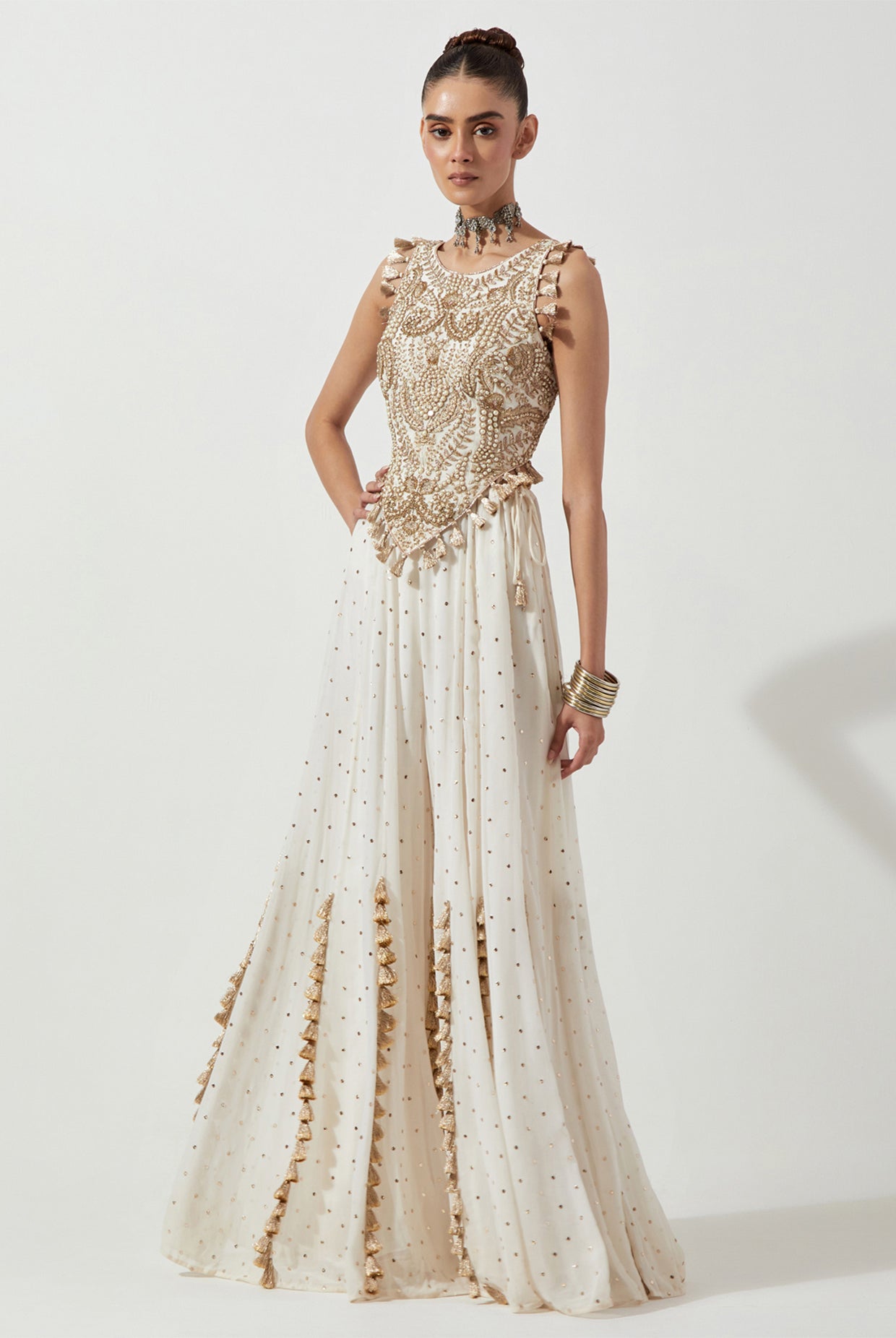 OFF WHITE CHOLI WITH GEORGETTE SHARARA