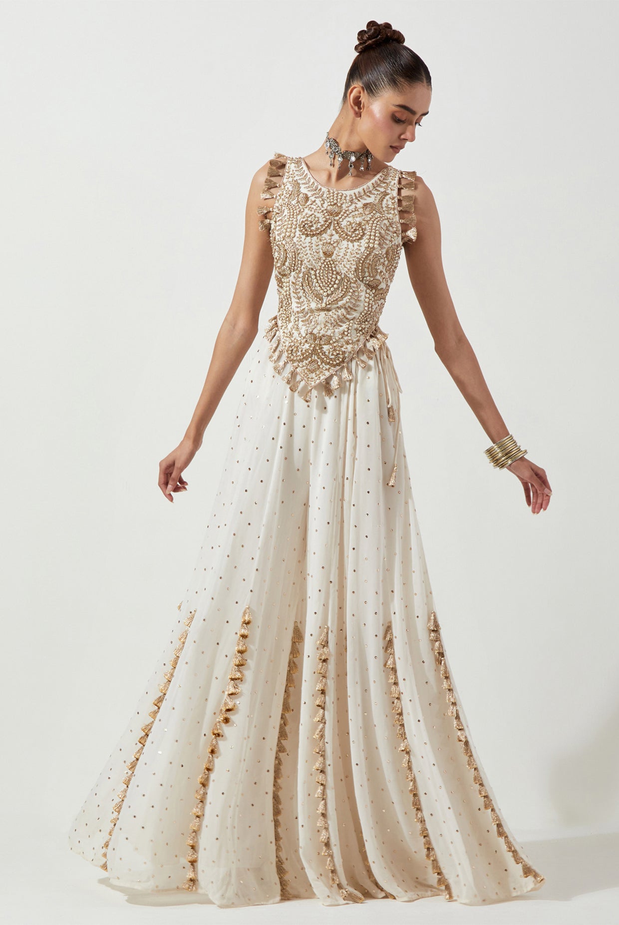 OFF WHITE CHOLI WITH GEORGETTE SHARARA