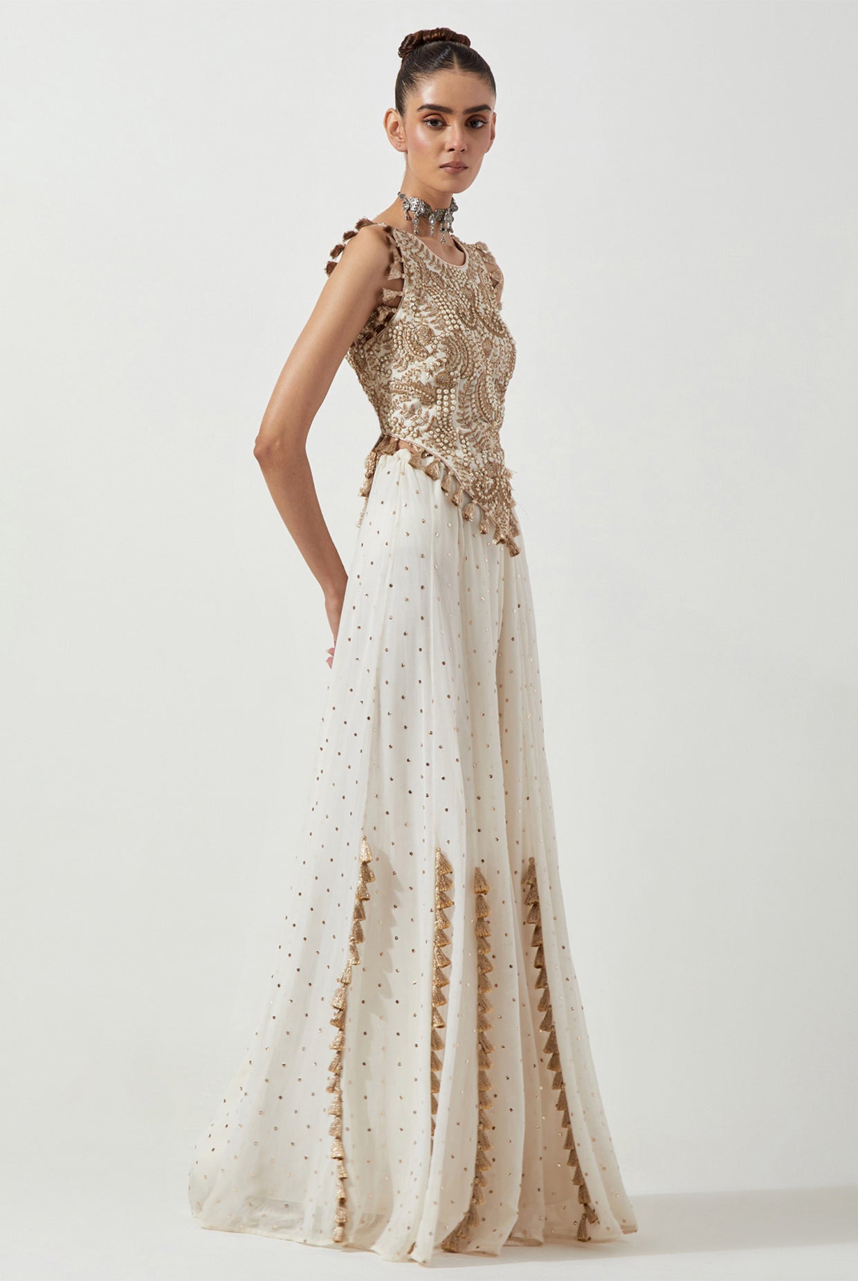 OFF WHITE CHOLI WITH GEORGETTE SHARARA