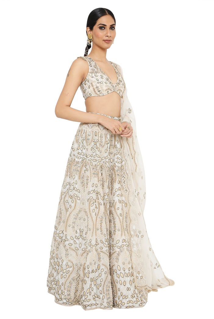 Aalaya Off White Colour Embroidered Choli With Lehenga And Dupatta