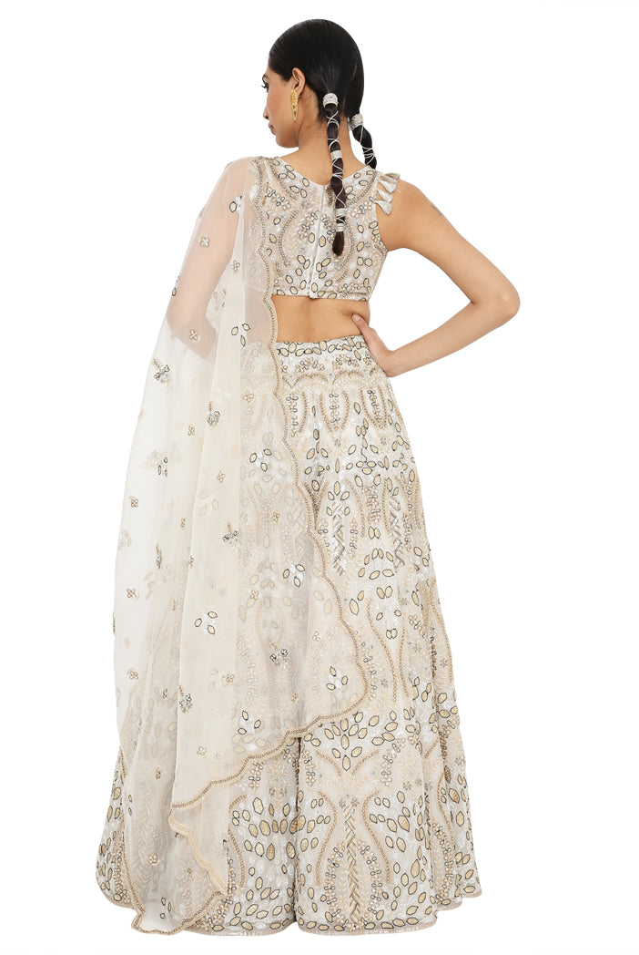 Aalaya Off White Colour Embroidered Choli With Lehenga And Dupatta