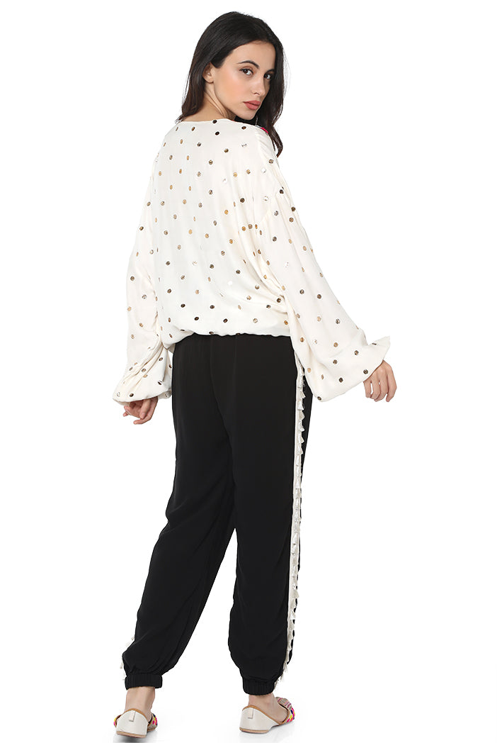 Off White Colour Mukaish Silk Top