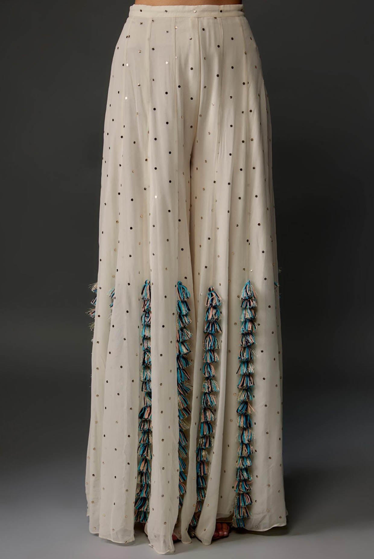 PS-CS0093  Off-White Embroidered Back Tie-Up Choli With Sharara
