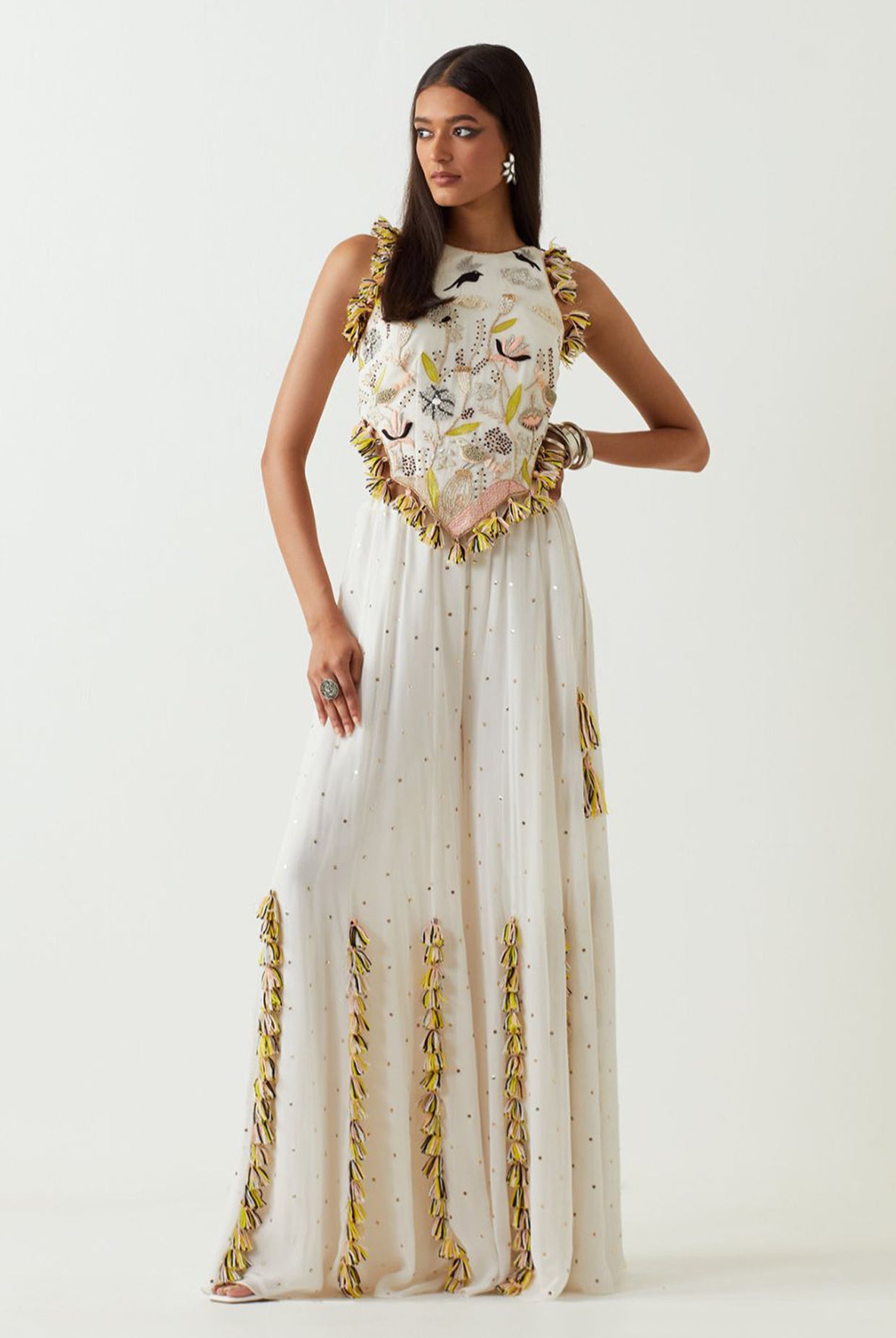 Off-White Embroidered Choli And Sharara
