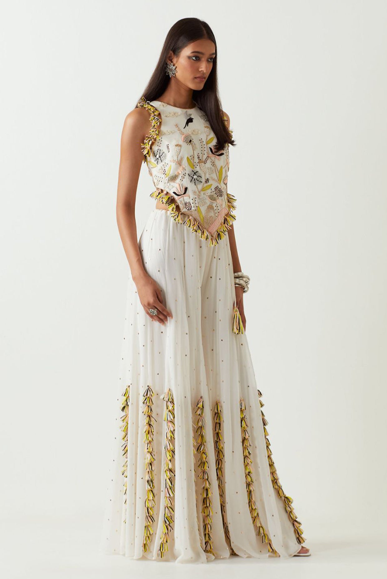 Off-White Embroidered Choli And Sharara