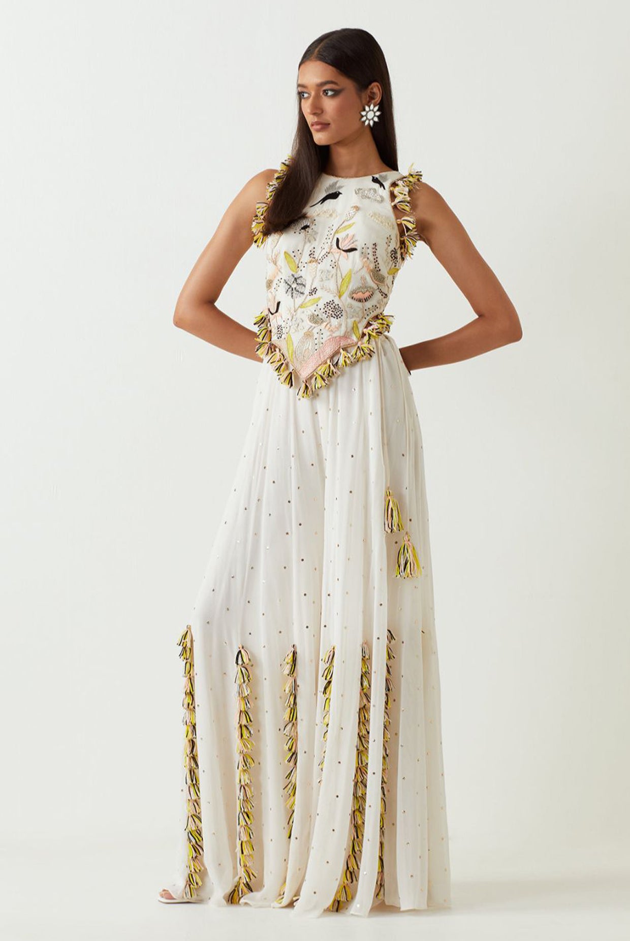 Off-White Embroidered Choli And Sharara
