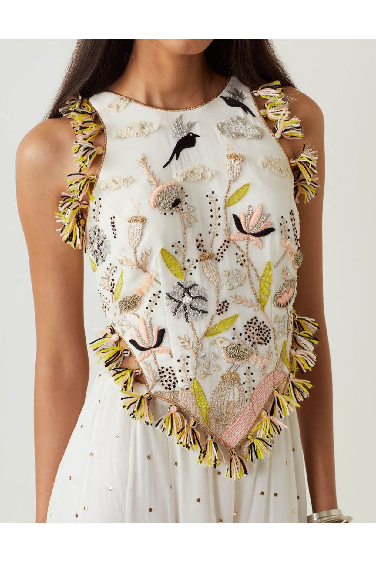 Off-White Embroidered Choli And Sharara