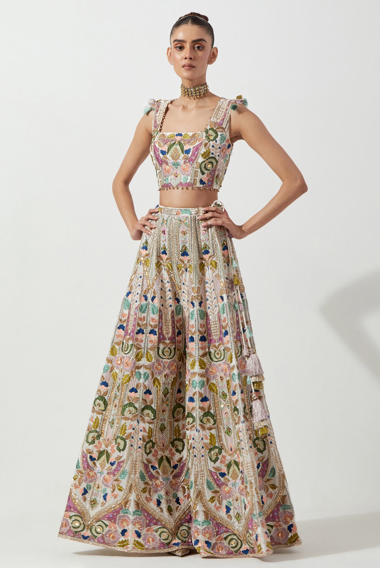 OFF WHITE EMBROIDERED CHOLI & SHARARA