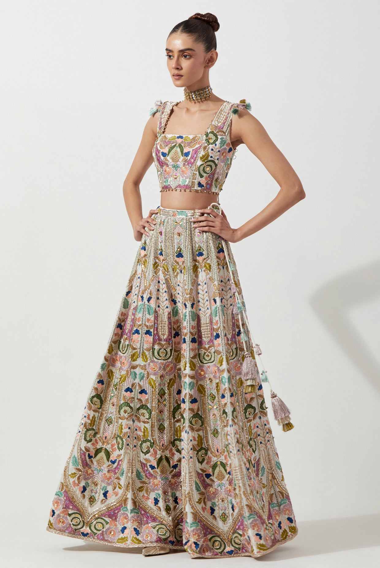 OFF WHITE EMBROIDERED CHOLI & SHARARA