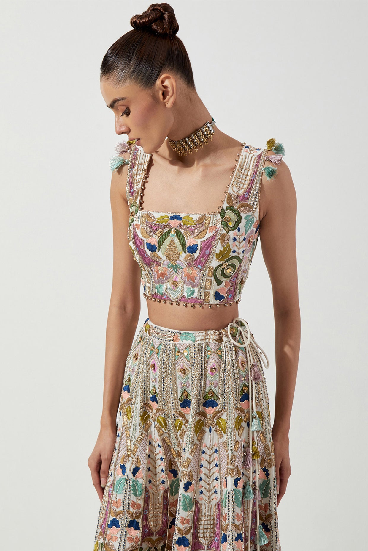 OFF WHITE EMBROIDERED CHOLI & SHARARA
