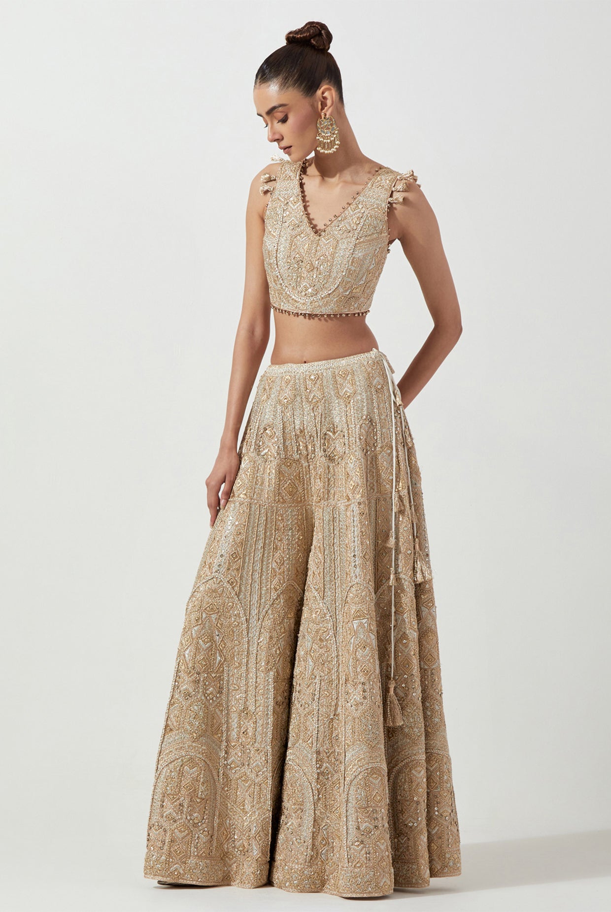OFF WHITE EMBROIDERED CHOLI & SHARARA