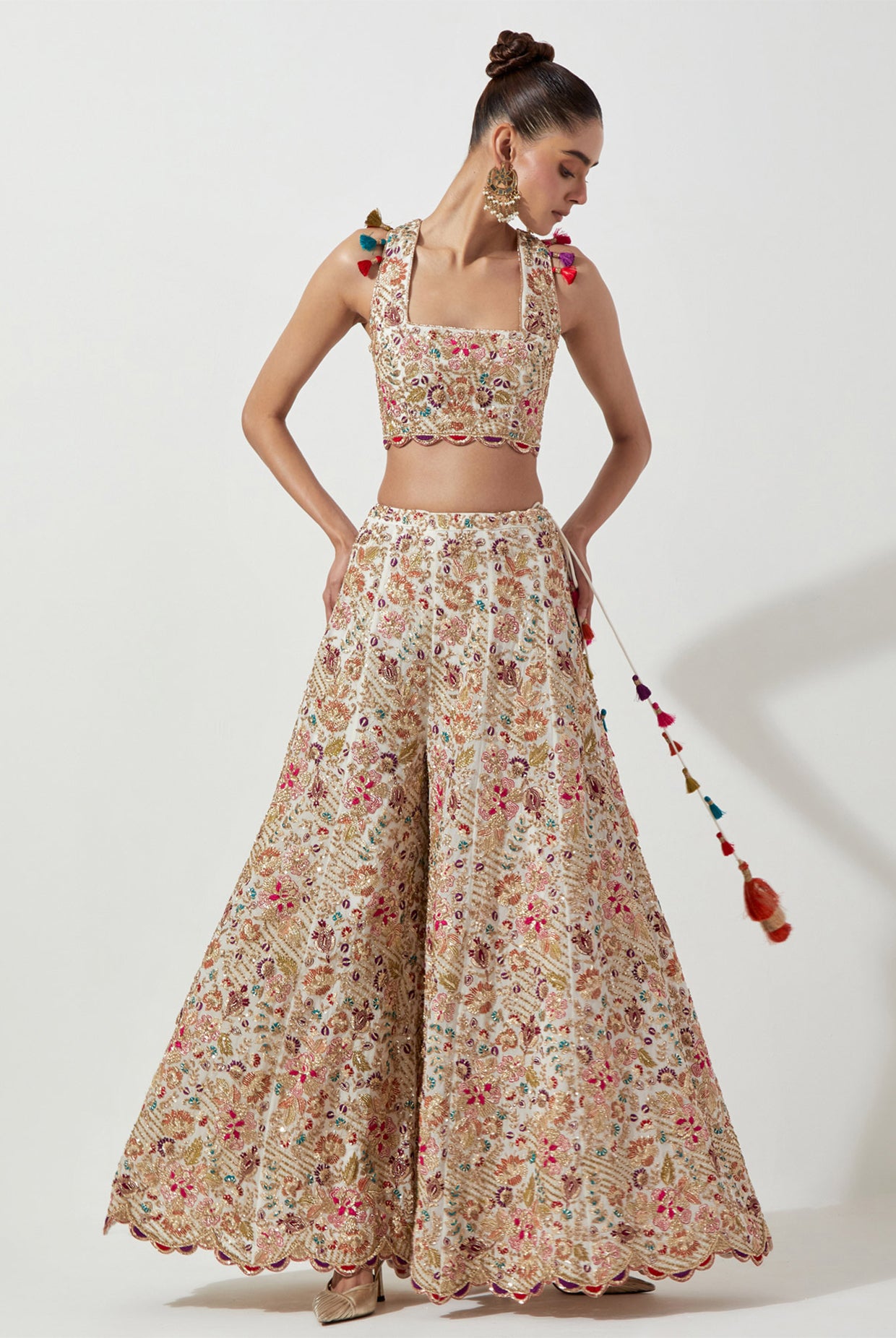 OFF WHITE EMBROIDERED CHOLI & SHARARA