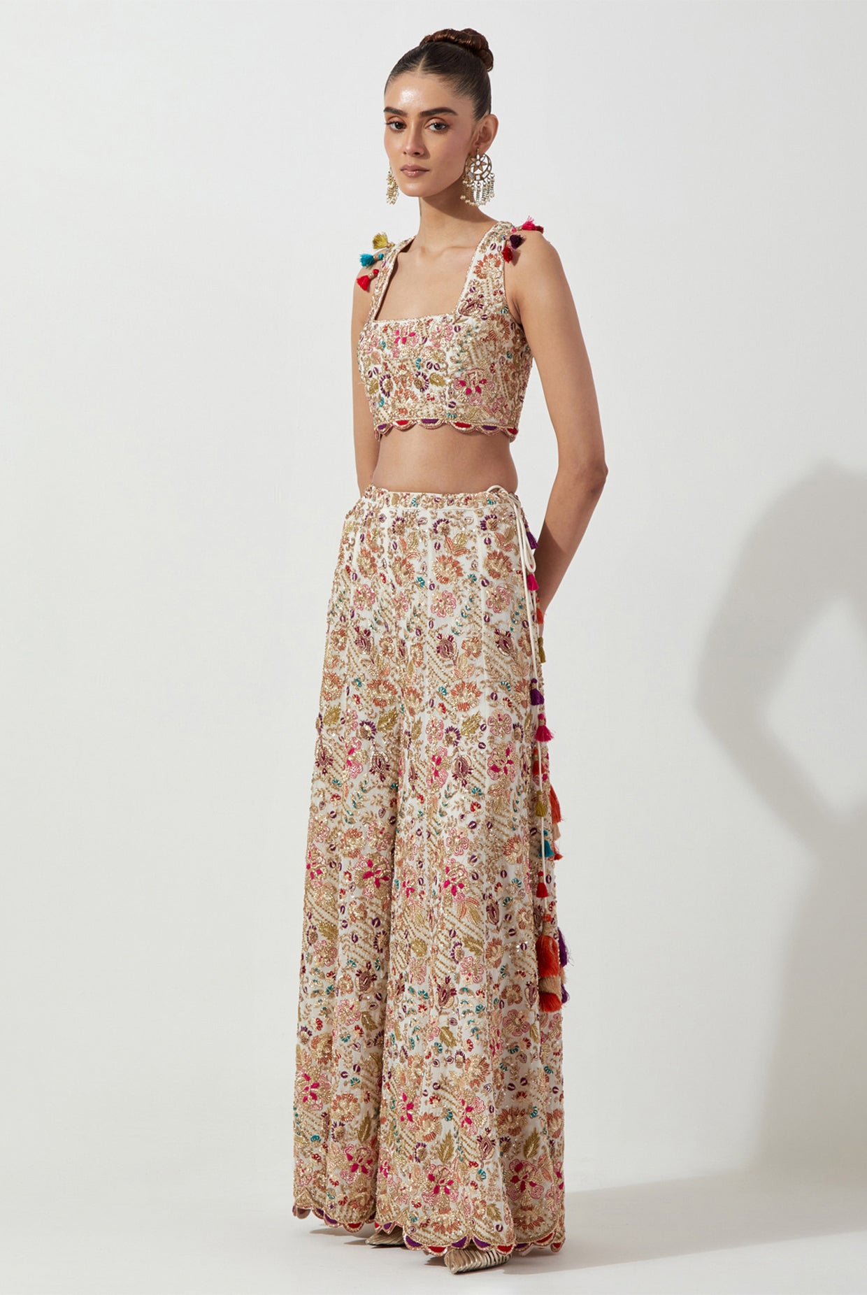 OFF WHITE EMBROIDERED CHOLI & SHARARA