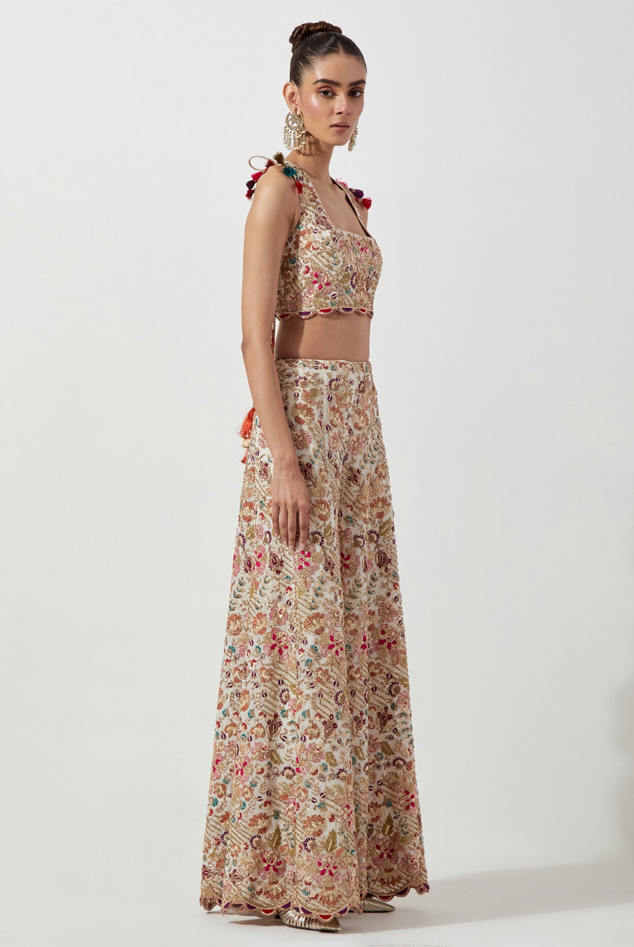 OFF WHITE EMBROIDERED CHOLI & SHARARA