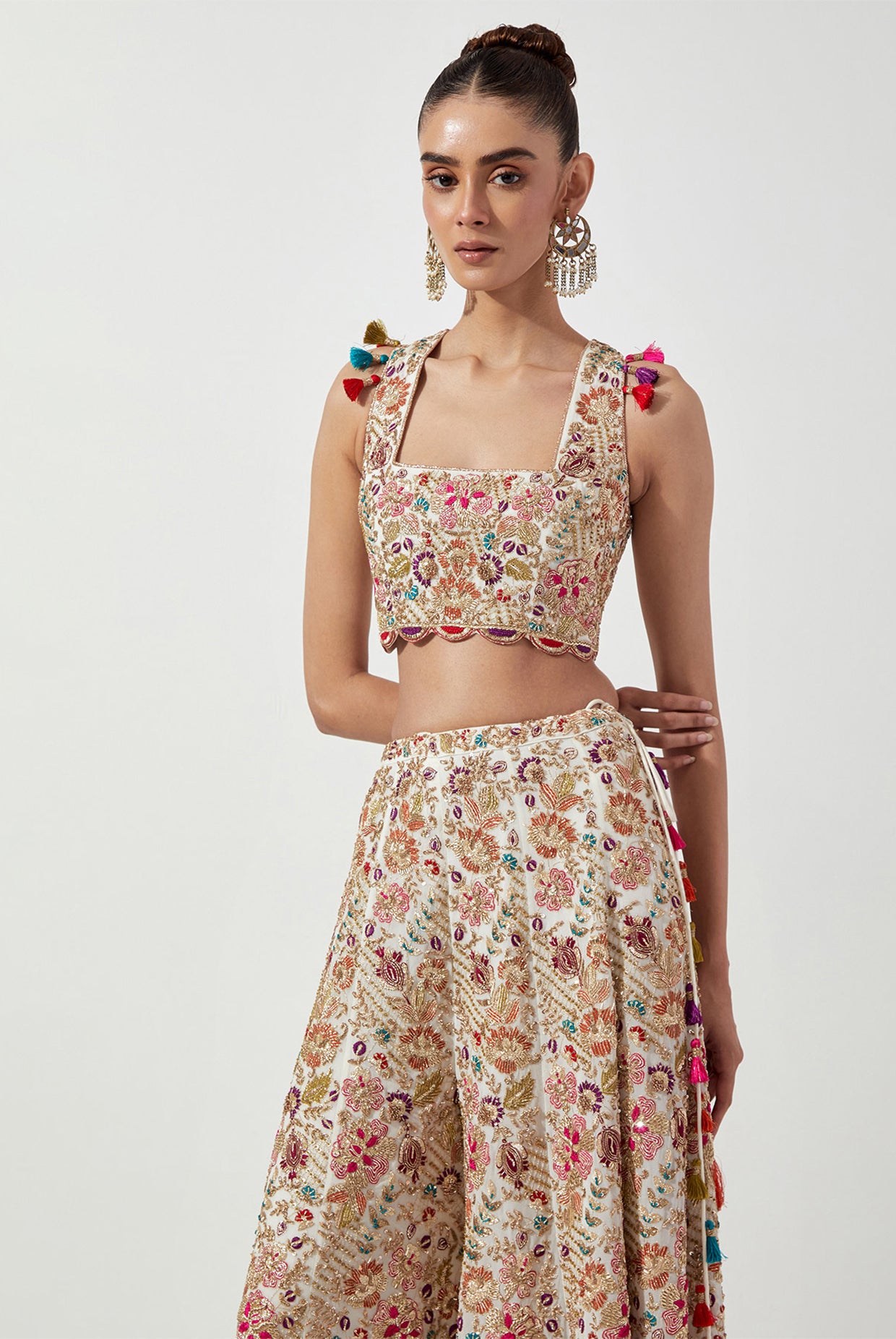OFF WHITE EMBROIDERED CHOLI & SHARARA