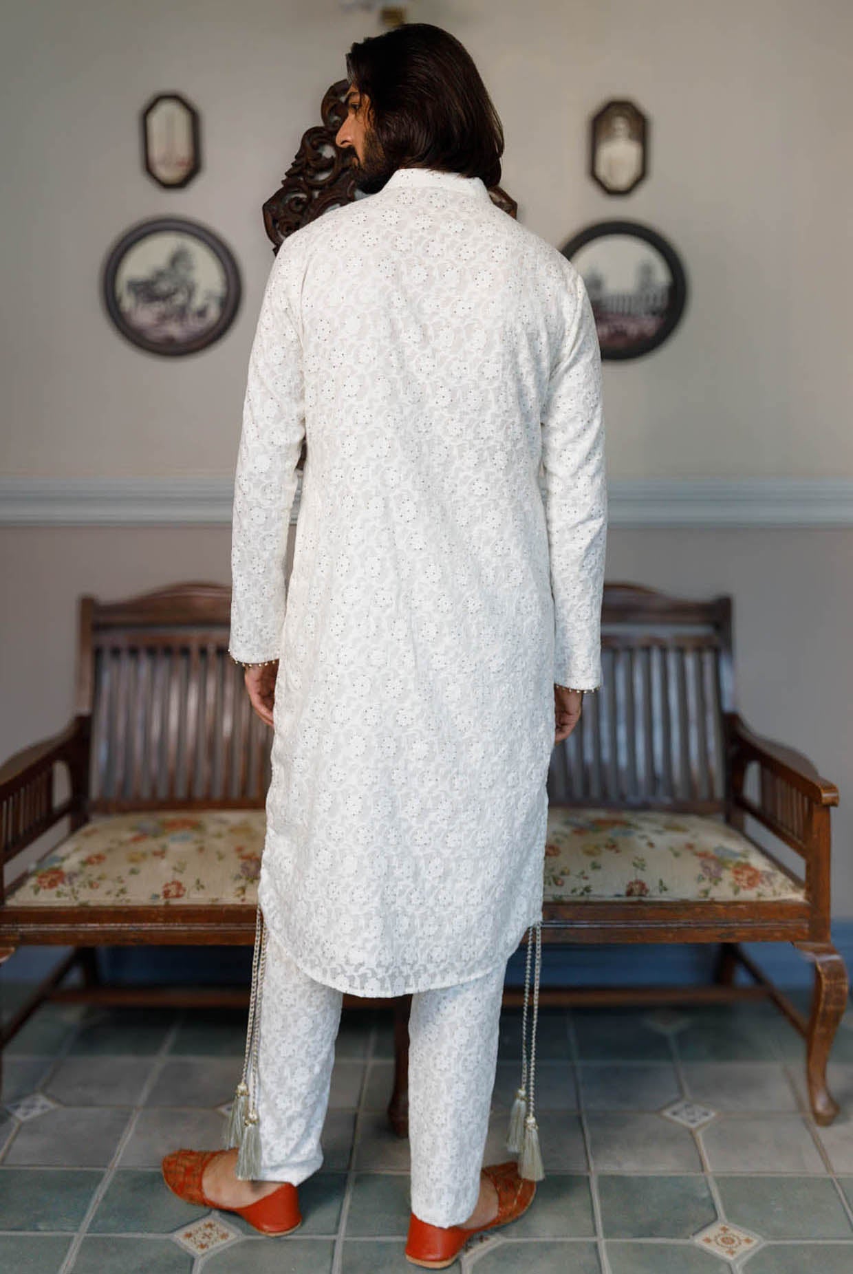 Off White Pocket Embroidered Kurta With Pant