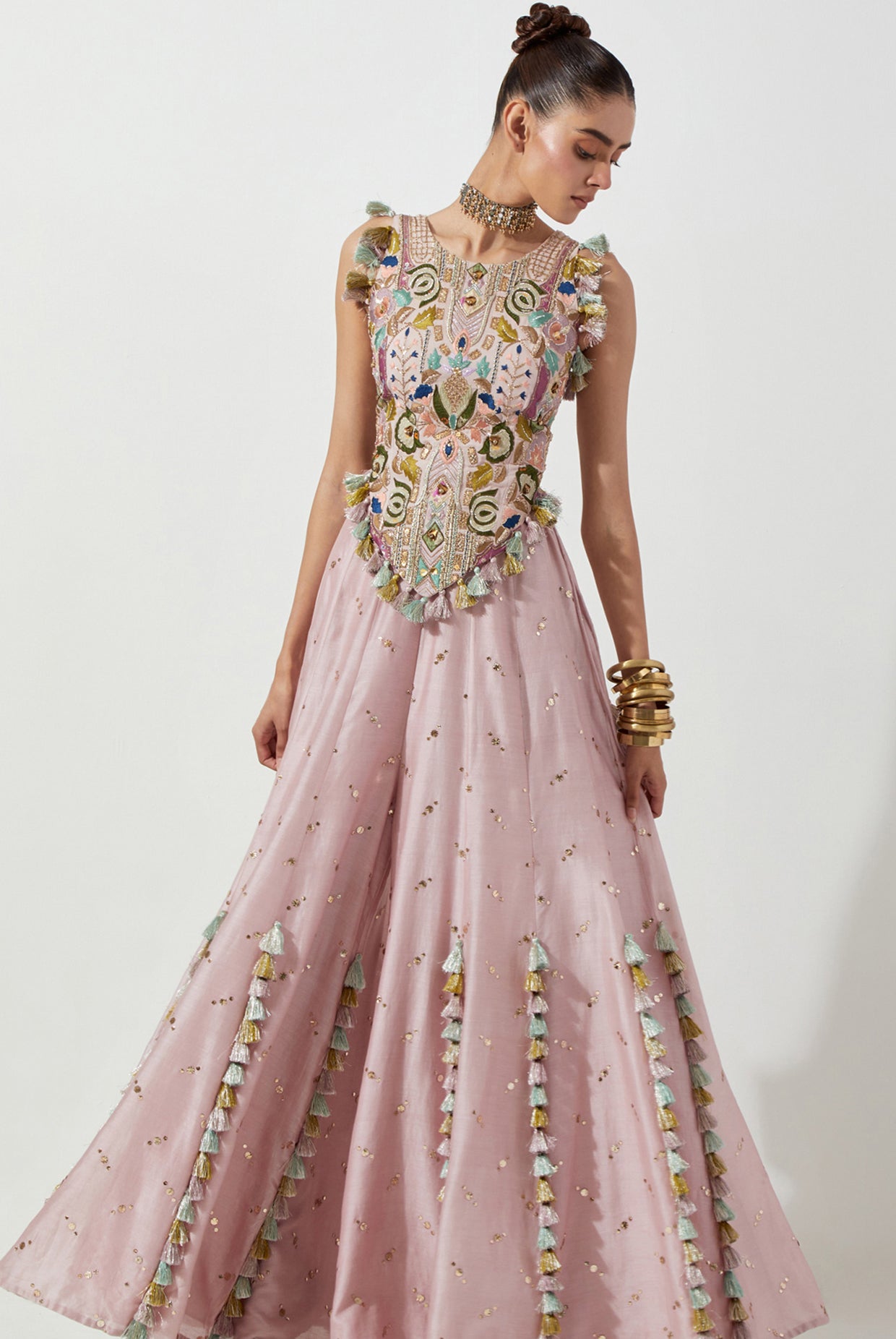 ONION PINK CHOLI & MUKAISH SILKMUL SHARARA