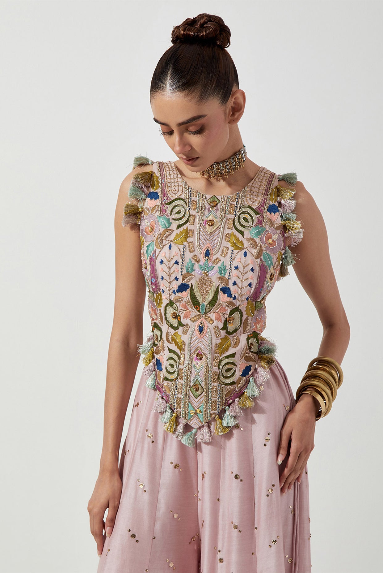 ONION PINK CHOLI & MUKAISH SILKMUL SHARARA