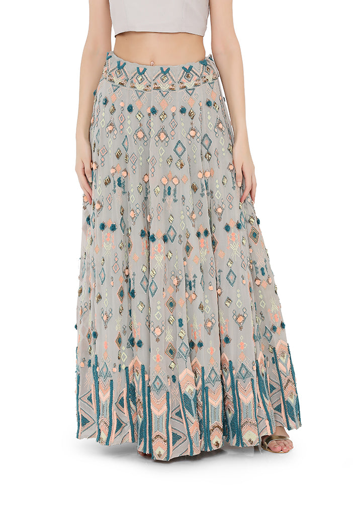 Pale Blue Colour Georgette Short Jacket with Lehenga and Bustier