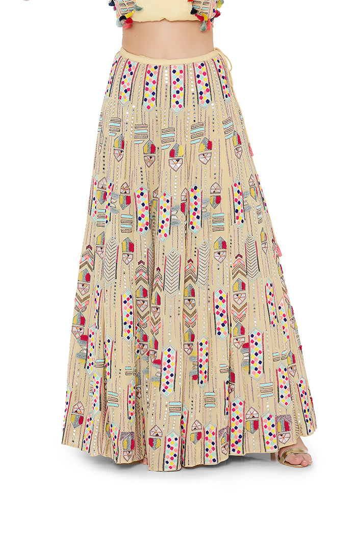 Pale Yellow Colour Georgette Back Tie-Up Choli and Lehenga with Net Dupatta