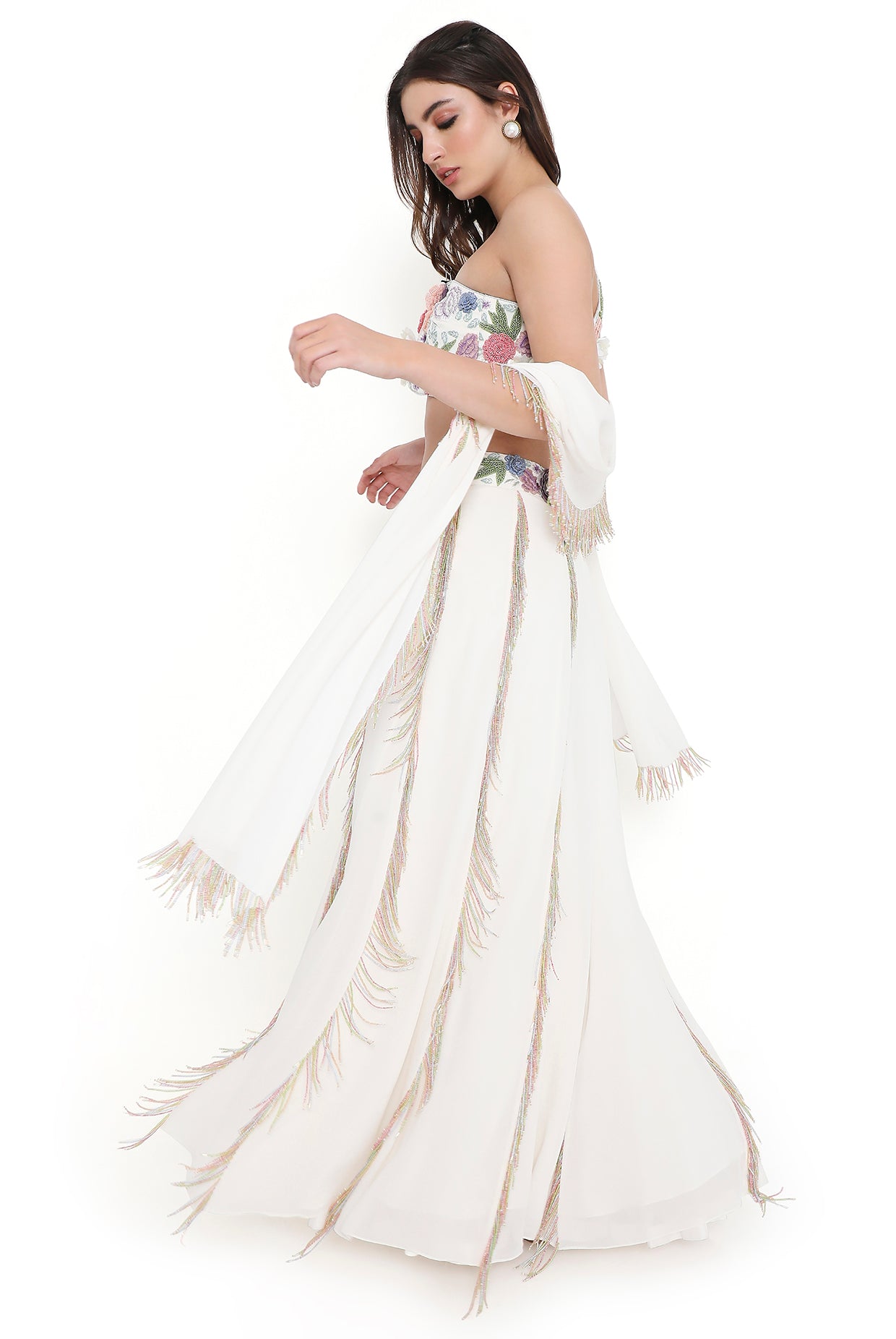 Paloma Off White Embroidered Choli And Lehenga With Dupatta