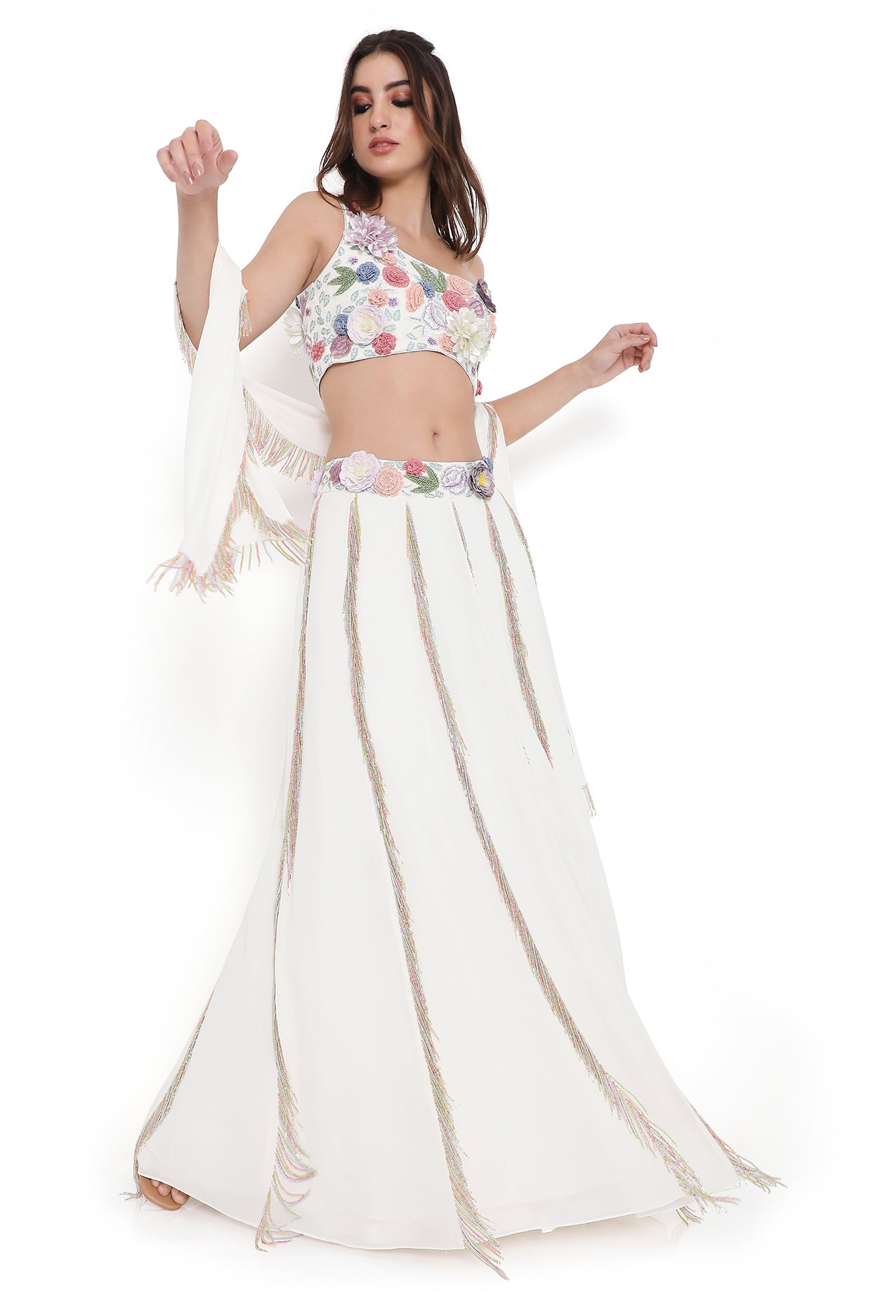 Paloma Off White Embroidered Choli And Lehenga With Dupatta