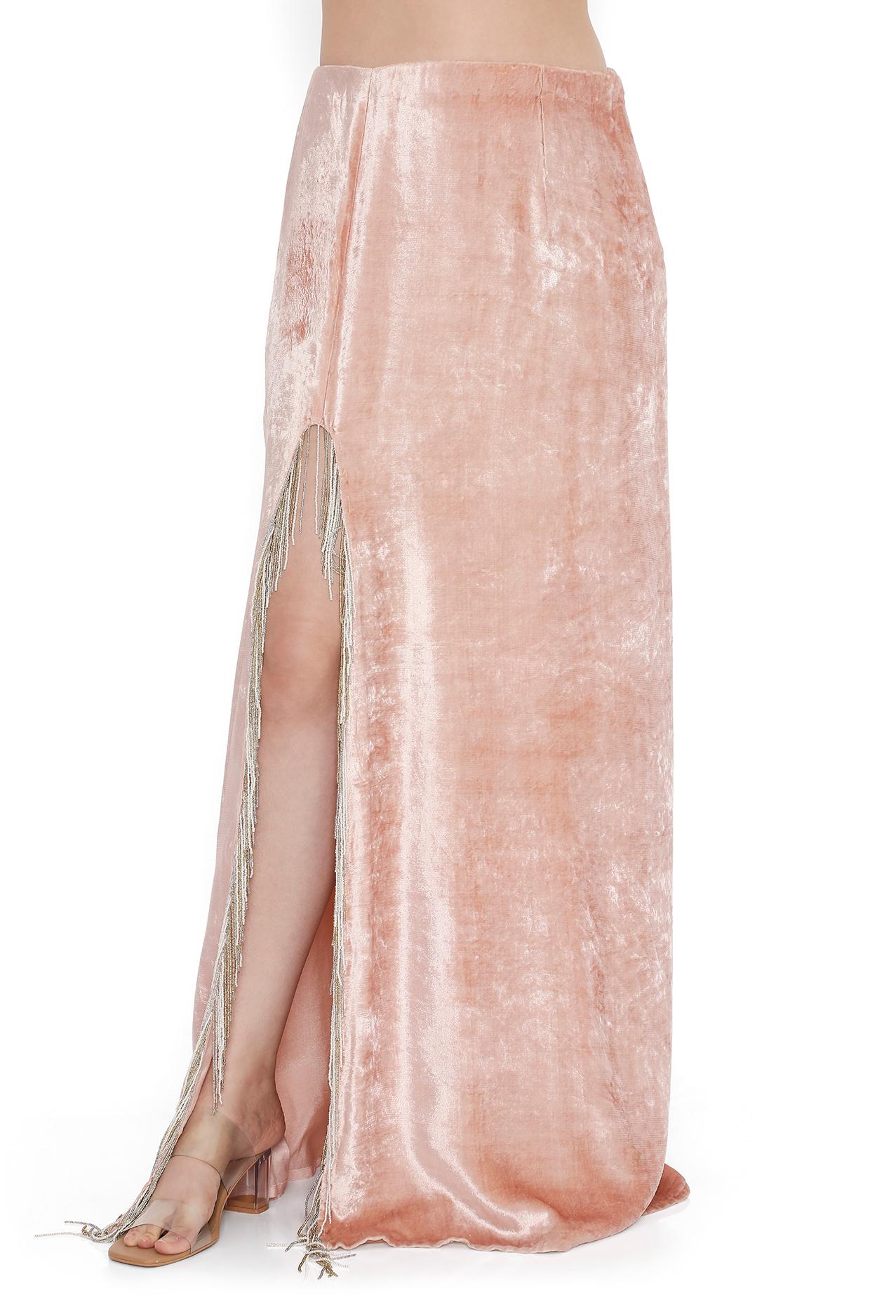Pink Embroidered Choli With Side Slit Skirt